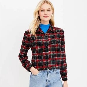 NWT Loft Plaid Textured Tweed Shirt Jacket